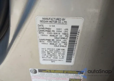 2004 Infiniti Fx35 z USA, uszkodzony, nr VIN JNRAS08W64X219971